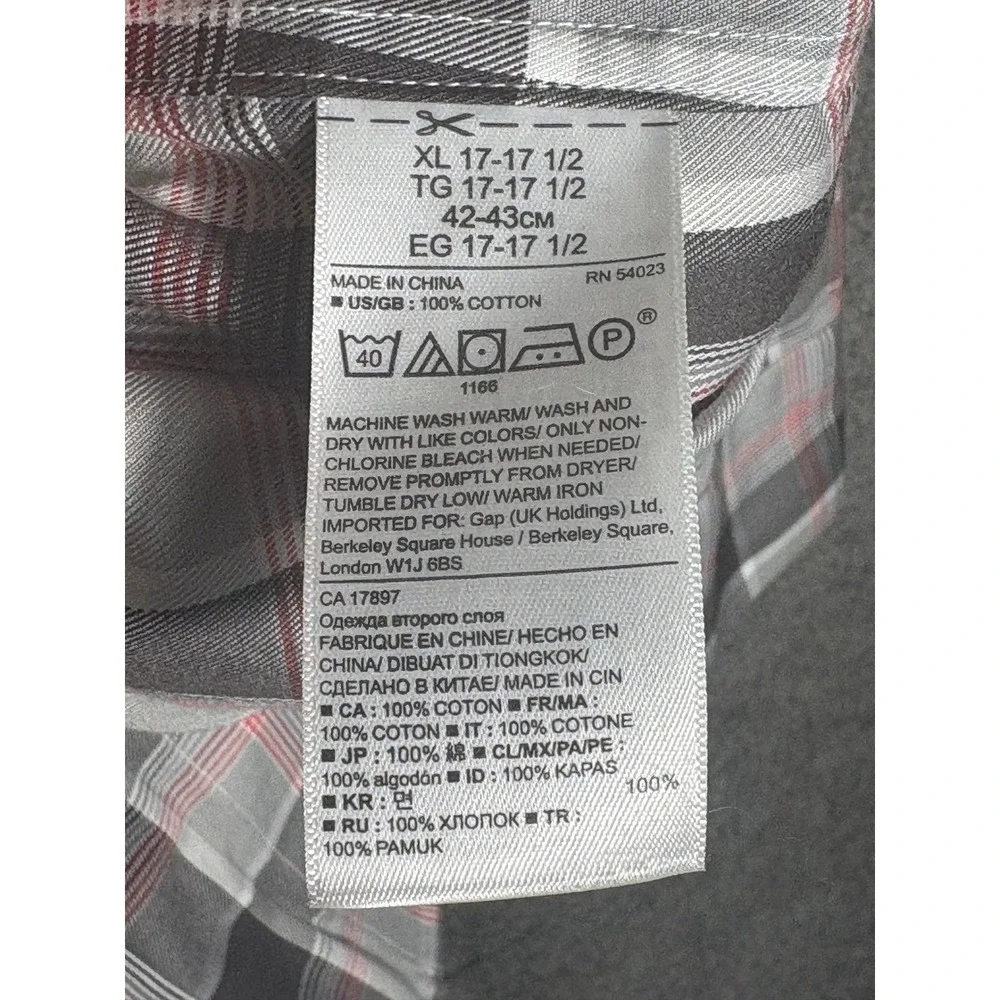 Banana Republic Grant Fit Non-Iron Plaid‎ Shirt Mens XL Grey Red Long Sleeve